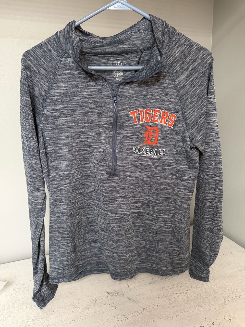 Tigers Baseball Gray Heather 1/4 Zip Pullover